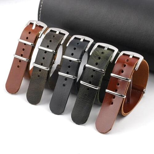 Nato Strap Genuine Leather Watchstrap 18mm 20mm 22mm 24mm Zulu Military Watchband Burst Crack Wristband Bracelet Replacement