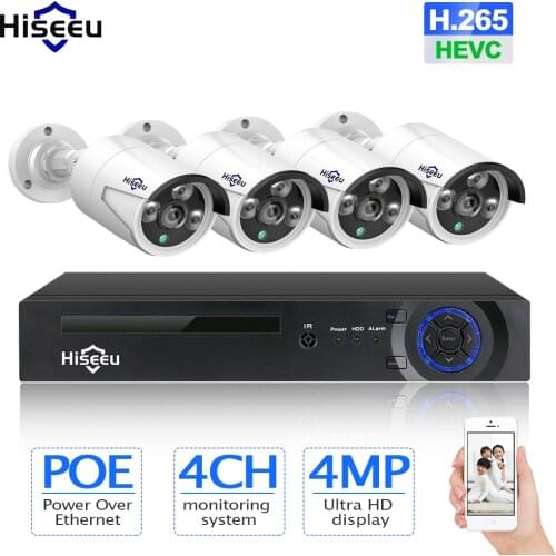 H.265 CCTV System POE NVR kit 8ch 4MP waterproof POE IP camera bullet Home Security camera system outdoor low lux onvif Hiseeu