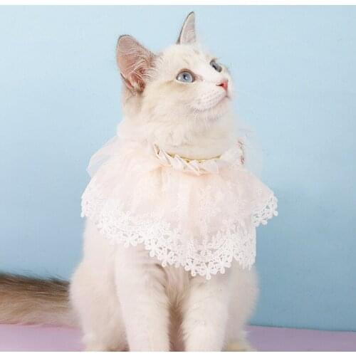 Princess Style Cat Scarf Double Lace With Beaded Pet Accessories Cat Collar