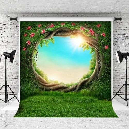 VinylBDS Cartoon Green Scenery Photography Backgrounds Spring Muslin Backdrop Children Backgrounds For Photo Studio