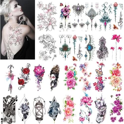 10Pcs Waterproof Temporary Tattoo Sticker Flower Rose Flash Tattoos Body Art Arm Chest Fake Sleeve Tattoo Transfer Stickers