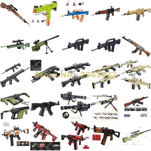 Military gatling 95k ak15 98k p18 mp5 ak47 pistol automatic sniper rifle desert eagle gun weapon bullet building blocks Toy