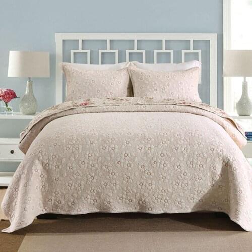 Quality Cotton Bedspread Quilt Sets 3pcs Coverlet Solid Embroidered Bed Cover With 2*Pillowcase Queen Size Summer Blanket