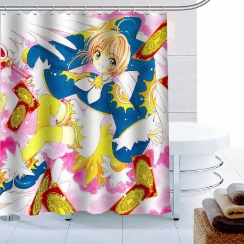 Captor Sakura Shower Curtain 12 Hook Polyester Fabric 3D Printing Bathroom Curtain Waterproof Mildew Proof Bath Curtain