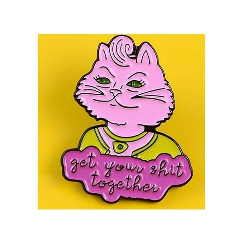Brooches for women pink cat enamel pin cartoon animal badge unique lapel pin clothes backpack fashion jewelry gift to a friend
