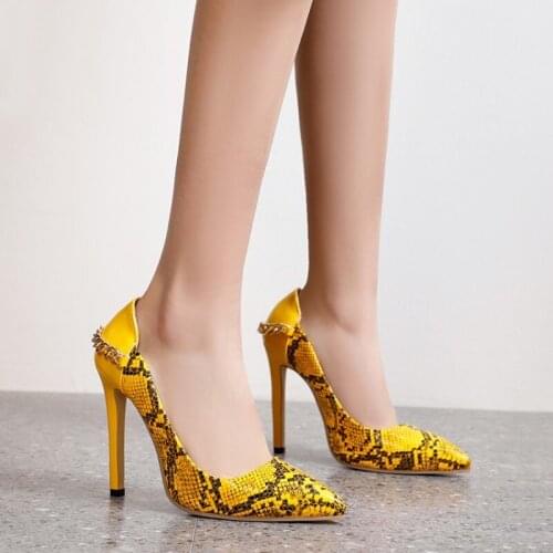 Pumps Spring Autumn Pointed Stiletto Serpentine fashion High heels Womens shoes Party Single shoes high 11cm plus size 34-50