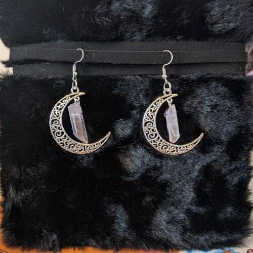 Gothic Moon Dangle Earrings Magical Clear Stone Set Goth Statement Fashion Grunge Jewelry Witch Rock Punk Women Gift Halloween