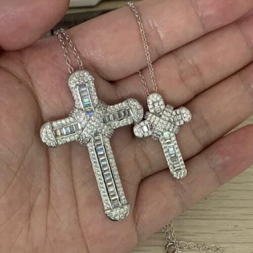 Women Popular Jewelry 925 Solid Sterling Silver Small Large Cross Pendant Cubic Zircon Bling Clavicle Necklace Gift