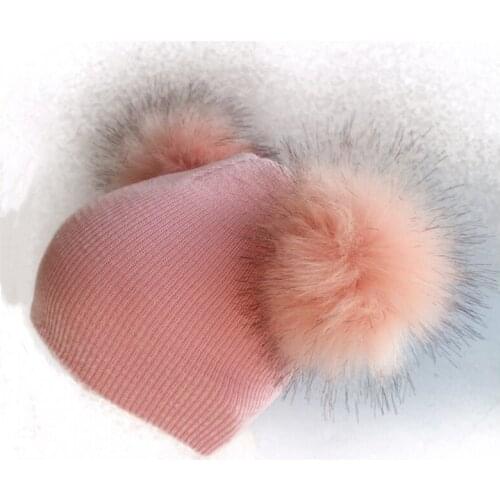 1-3 years childrens winter infant baby kids faux fur wool hat cap beanie with 2 double pom pom beanie for boys and girl props