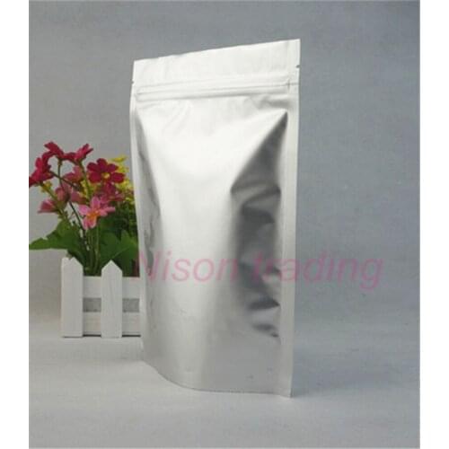 100pcs, 9*13cm Stand up Pure aluminium foil ziplock bag - Silver white purely foil platic pouches Zipper resealable Meat sachet