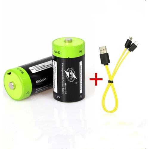 2PCS Hot sale ZNTER 1.5V 4000mAh battery Micro USB rechargeable battery D Lipo LR20 battery + 1PCS Micro USB cable fast charging