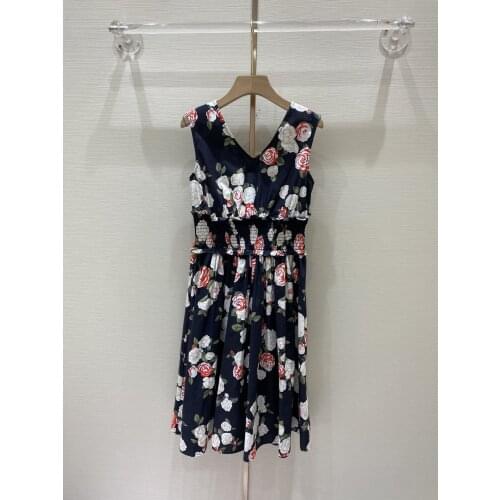 Women 2021 fashion new sleeveless V-neck floral print vest dress 0405