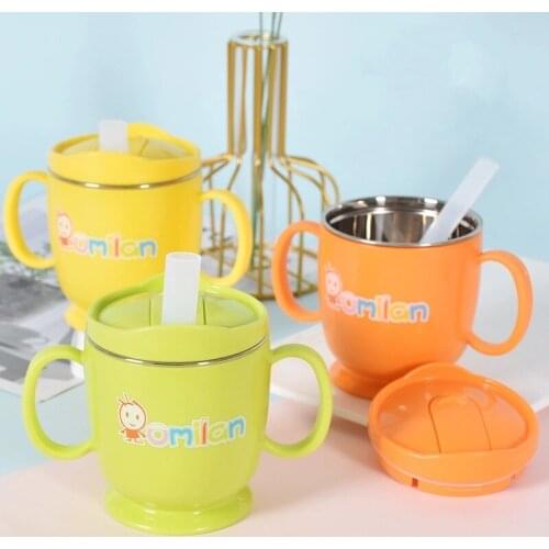 220ml Creative Children Cute Cartoon Milk Cup with Cover Silicone Straw Heat-Resistant Drinking Juice Cup Stainless Steel Mugs