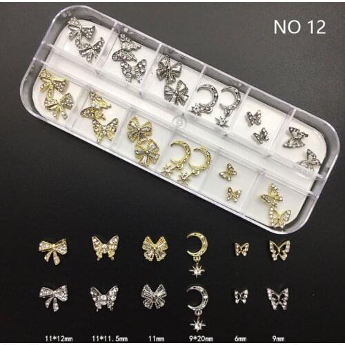 1Box 24Pcs 3D Alloy Butterfly Nail Art Charms Decorations Metal Glitter Rhinestone For UV Gel Nails Design Manicure Jewelry