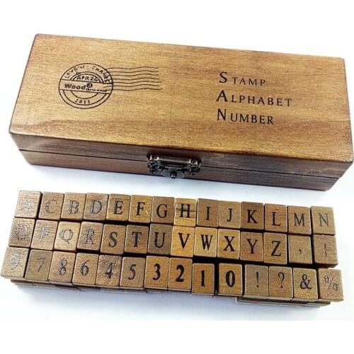42 Pcs/set Romantic Design Capital Letters&Numbers Retro Vintage Wooden Craft Box Alphabet Stamp Rubber Stamp Set