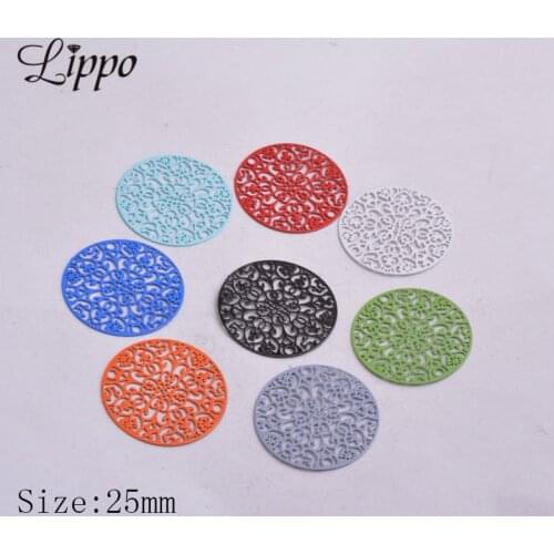 50pcs AC3212 25mm Coloful Round Flower Connector Brass Painted Estampes rondes Charms DIY Jewelry Making