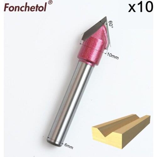 6mm*10mm*60degrees-10pcs,CNC solid carbide 3D End Mill,tungsten steel woodworking insert router bit,wood tools,3D V Bit