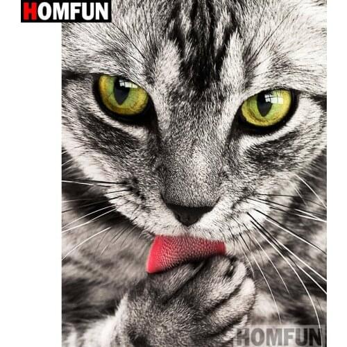 HOMFUN Full Square/Round Drill 5D DIY Diamond Painting "Cat" Embroidery Cross Stitch 5D Home Decor A16204