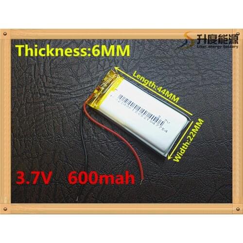 Free shipping Polymer battery 600 mah 3.7 V 602244 smart home MP3 speakers Li-ion battery for dvr,GPS,mp3,mp4,cell phone,speaker