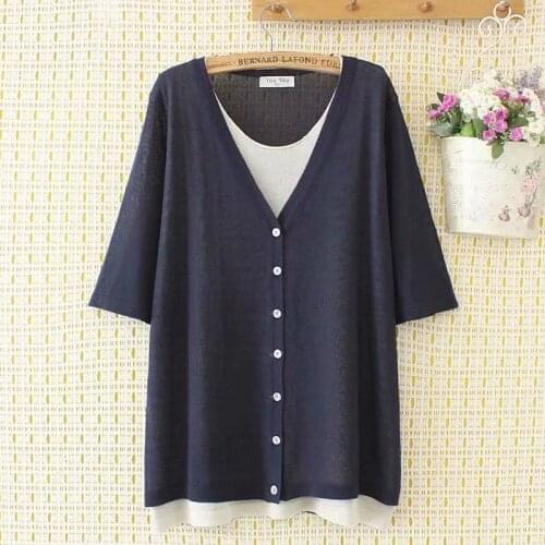 Plus size knitted three quarter sleeve women loose shirts 2021 summer NEW casual ladies blouse female tops oversize