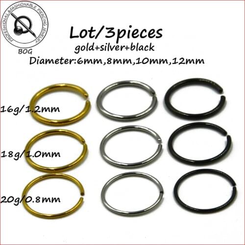 BOG-3 Pieces Surgical Steel Adjustable By Hand Seamless Nose Hoop Ring Body Piercing Jewelry 16g 18g 20g