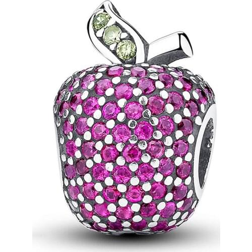 Authentic 925 Sterling Silver Charm Bead Fashion Apple Full Crystal Beads For Original Pandora Charm Bracelets & Bangles Jewelry