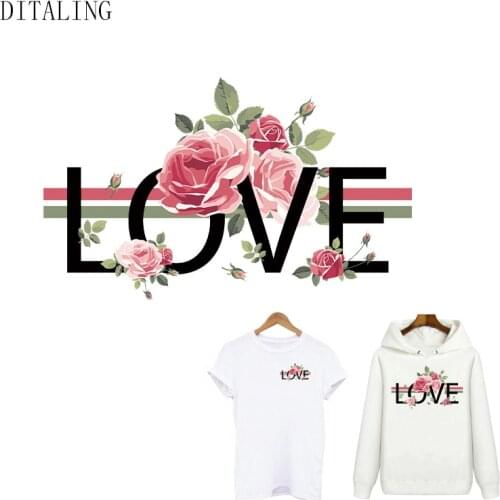 Flower Love Patch Thermal Sticker On Clothes Heat Transfer Vinyl Patch On T-Shirt Tops Fashion Lady Applique DIY Ironing Sticker