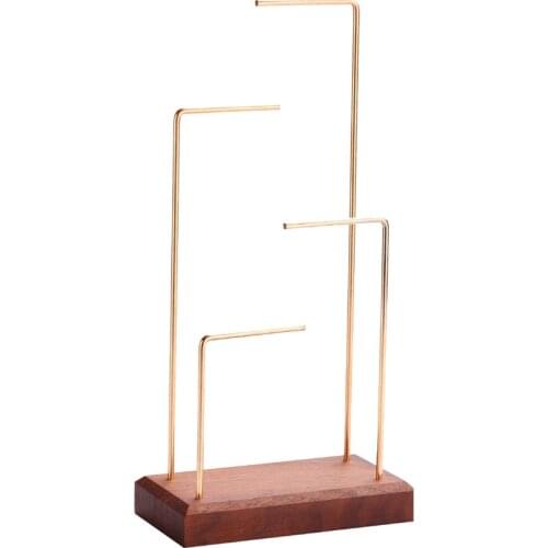 Ring Display Holder Pendant Earrings Display Stand Metal Stick Solid Wood Jewelry Display Stand