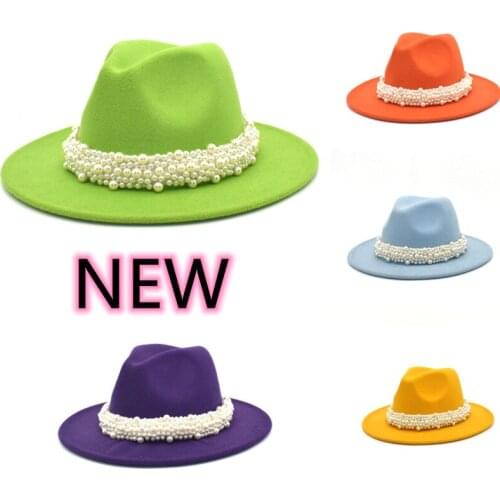 Big pearl fedora hat woolen jazz hat party hats ladies fedora hats men hats top hats Panama кепка женская