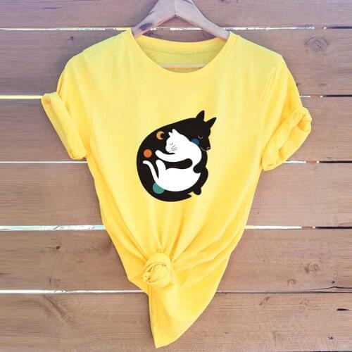 New European And American Creative Lovely Cat And Dog Cartoon Cotton T-shirt Color Tshirt Short Sleeve Top Tees Drop Shipping