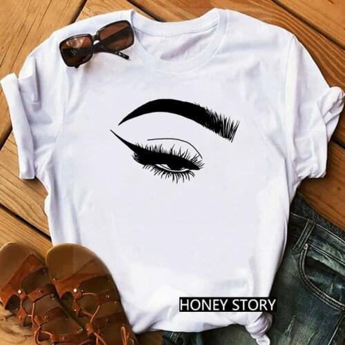 Graphic Tees shirt Sexy Red Lips Lipsticks Eyes Eyebrows Women Summer Vogue T shirt Femme Streetwear Woman Short Sleeve Clothes