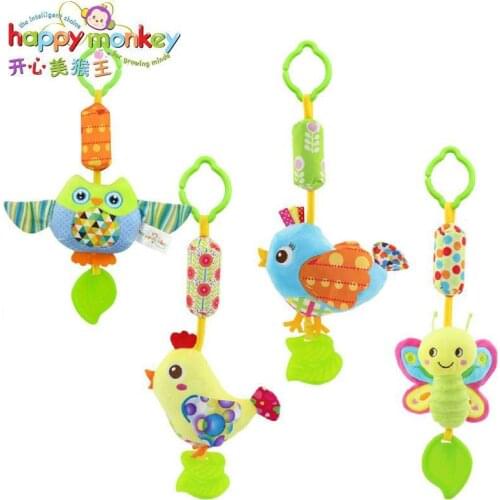 Happy Monkey Wind Chime Take Along Animal Styles Infant Baby Toys Crib Stroller Soft hanging Bell Rattle Toys 0-18 Month
