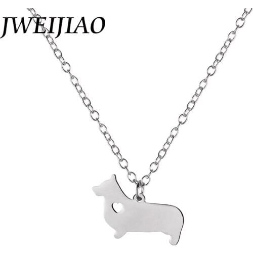 JWEIJIAO Hot Sale Cute Corgi Dog Necklace Stainless Steel Germany Dachshund Dog Pendant Chokers For Men Women Jewelry SKU09