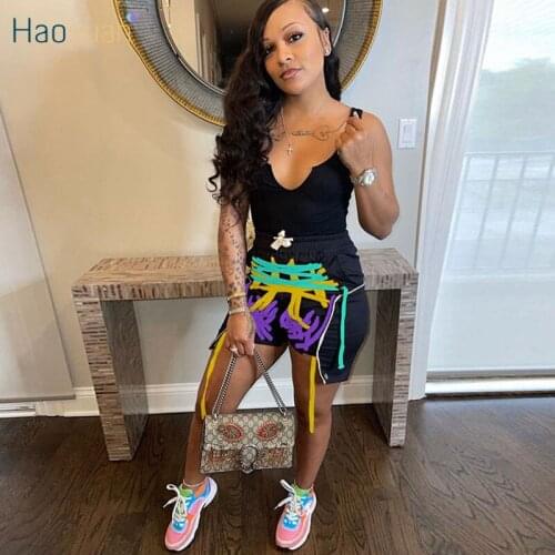 HAOYUAN Knitted Two Piece Set V Neck Vest Top Bandage Shorts for Women Summer Vacation Outfits Sexy Night Club Matching Sets