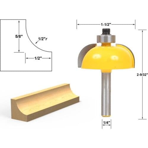 1pcs Cove Edging and Molding Router Bit - 1/2" Radius - 1/4" Shank