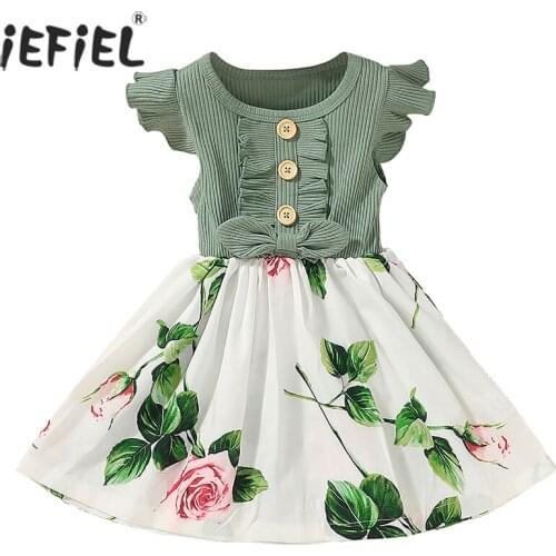 12M-5T Baby Girl Summer Dress Bow Ruffled Vintage Floral Princess Patchwork A-Line Dress For Girls Casual Birthday Party Dresses