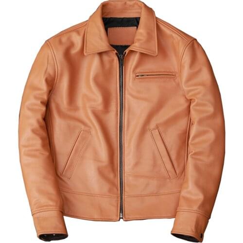 Oil Wax Top Layer Cowhide Genuine Leather Jacket Mens Short Slim-Fit Leather Jacket Youth Jacket