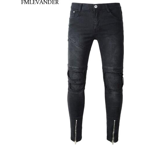 High Quality Street Motorcycle Biker Jeans Men Hip Hop Men Jeans Stretch Design Fashion Jeans Men