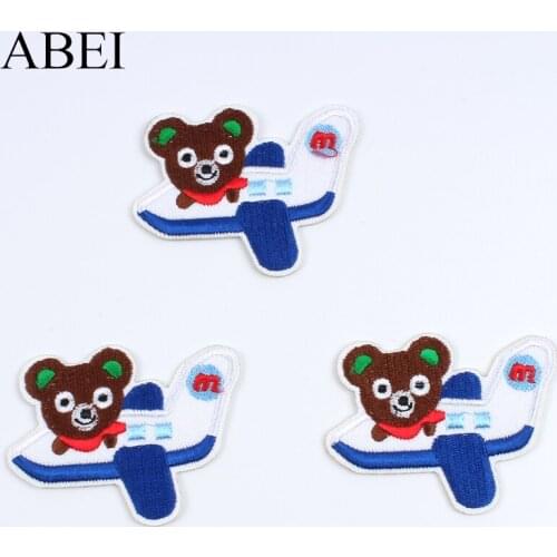 10pcs/lot Cartoon Bear Patches Embroidery Iron On Airplane Stickers DIY Jeans Coats Pants Fabric Appliques Sewing Kids Clothes