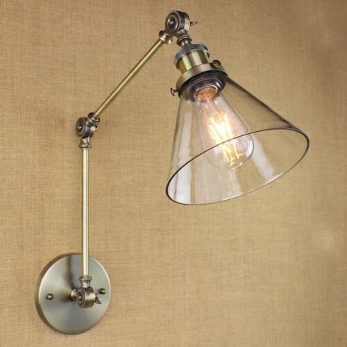 Retro Swing Arm Wall Lamp,Glass Shade Vintage Wall Sconces,Wall Mount Bedside Reading Light, Arm Wall Lights For Home