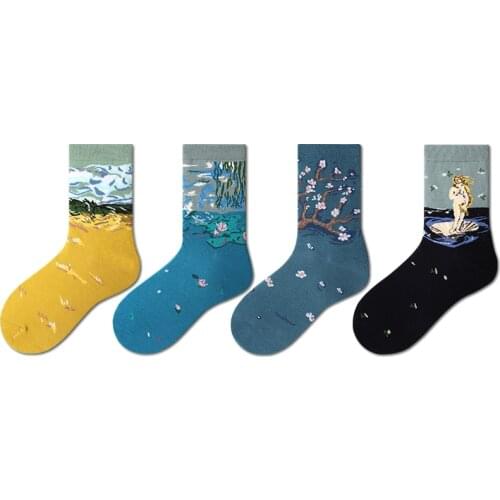 Novelty Happy Funny Men Socks Retro Women Personality Art Van Gogh Mural World Famous Painting Female Oil Socks