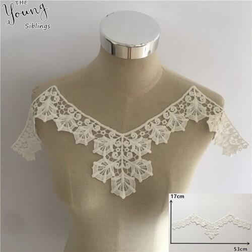 New arrive White Lace Collar Embroidery Applique milk fiber Neckline Lace Collar Embellishments Trims Wedding Dress Accessories