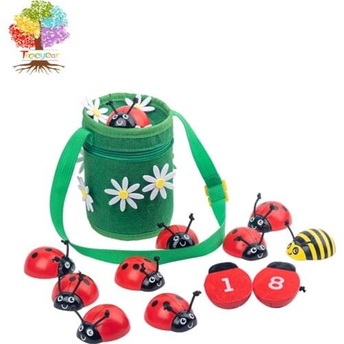 Treeyear Counting Ladybugs - Montessori Counting Toys for Toddlers - Wooden Educational Learning Toy for Girls & Boys 2 3 4 Year