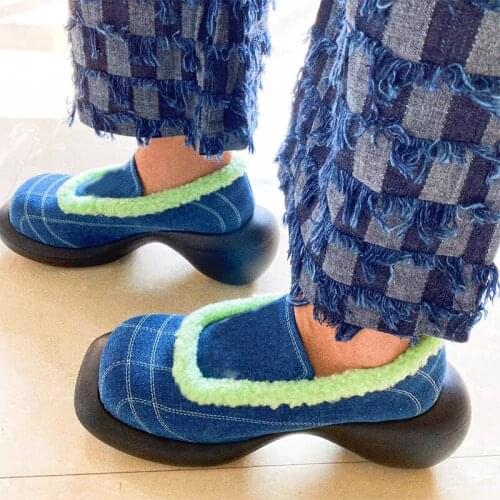 OLOMLB Womens Lolita Round Toe Denim Jeans Gothic Punk Pumps Shoes Creepers Japanese Harajuku Platform Hoof Heel Mary Janes New