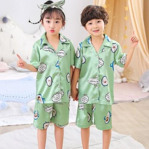Girls Pajamas 2021 Summer Short Sleeve Homewear Childrens Sleepwear Set Silk Pajamas Set Boys Pyjamas Sets for Kids Nightwear S