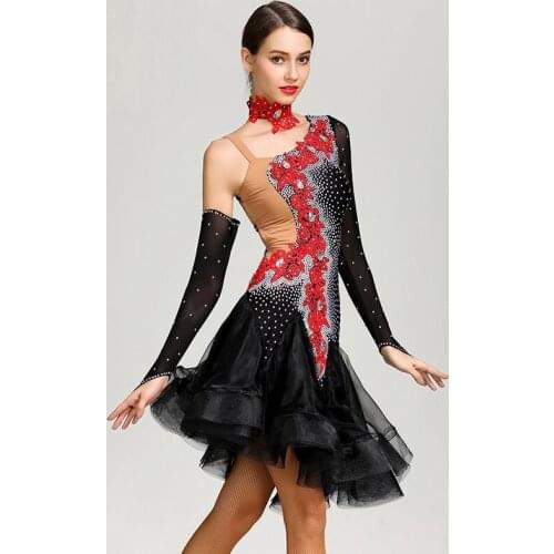 Sequins Embroidered latin dance dresses women latin competition dress latin salsa dress samba black salsa costumes dance wear