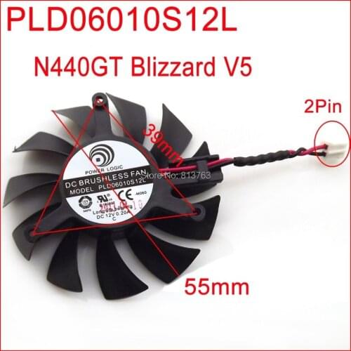 PLD06010S12L 55mm 39mm x 39mm x 39mm 12V 0.20A 2Wire For MSI N440GT Blizzard V5 Graphics Card Cooling Fan