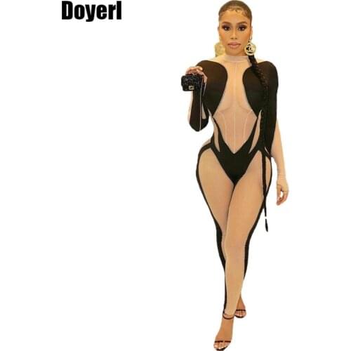 Sheer Mesh Sexy Club Rompers Womens Jumpsuit Bodycon Skinny See Through Jumpsuit Clubwear Party Outfits for Women Jumpsuits 2021