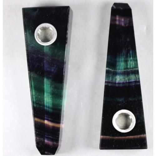 Drop shipping wholesale Natural Purple Green Fluorite Stone tobacco stone pipe crystal bardian smoking pipe for sale