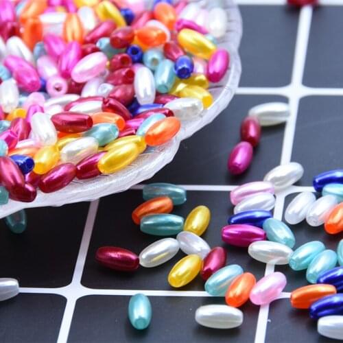 Multi-Colors 4*8mm 300Pcs/Lot ABS Double Hole Rice Oval Shape Beads Imitation Pearls Beads For Jewelry Making Indian Beads